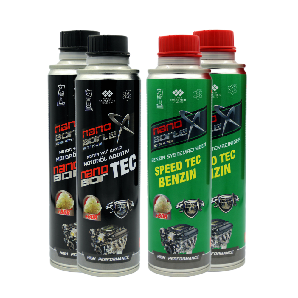 NanoBorTeX Motor-Power SET 2x Motorölzusatz / Additiv 2x Benzinzusatz / Additiv