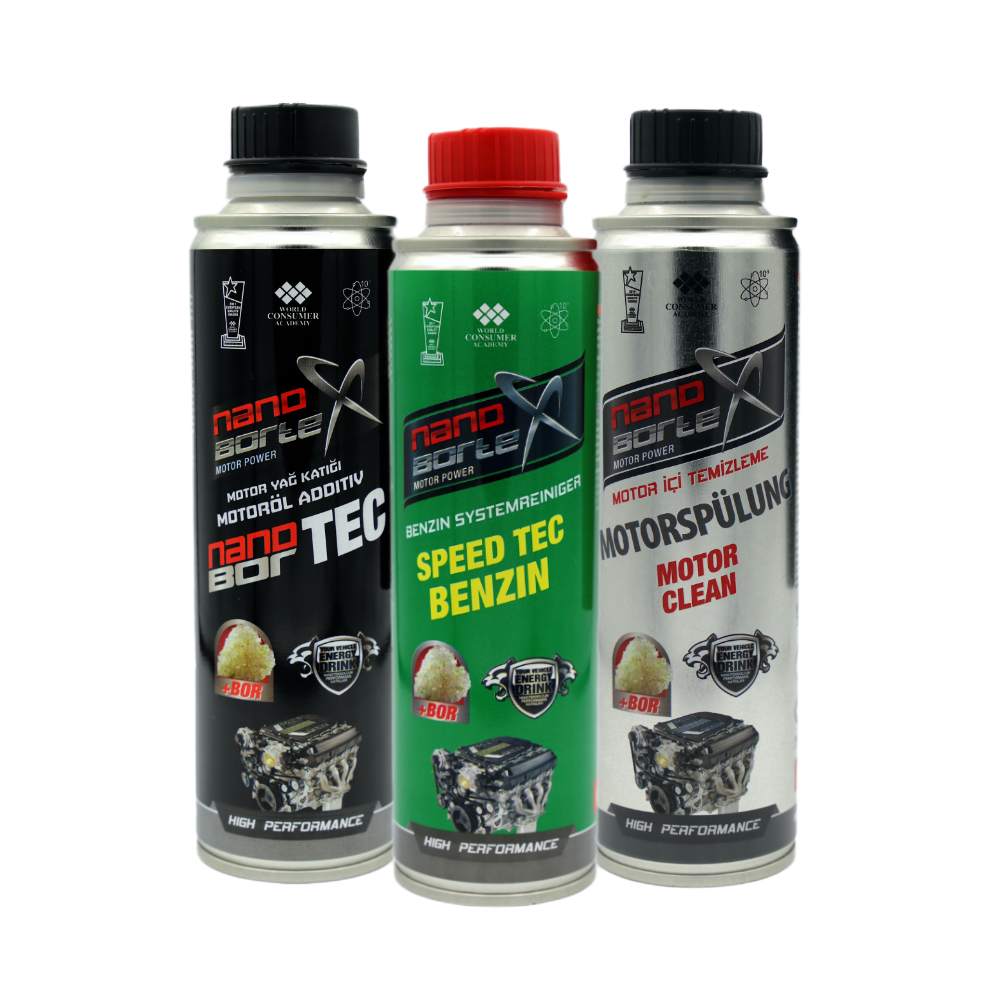 NanoBorTeX Motor-Power SET Angebot Öl Additiv + Benzin Zusatz + Motorspülung